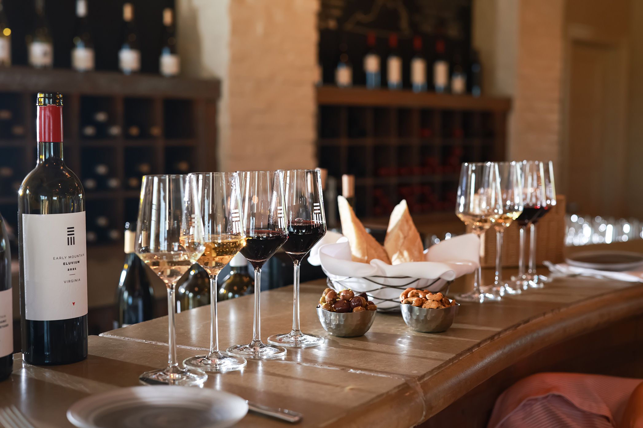 A Taste of Virginia Selections flight of Virginia wines poured at Early Mountain Vineyards